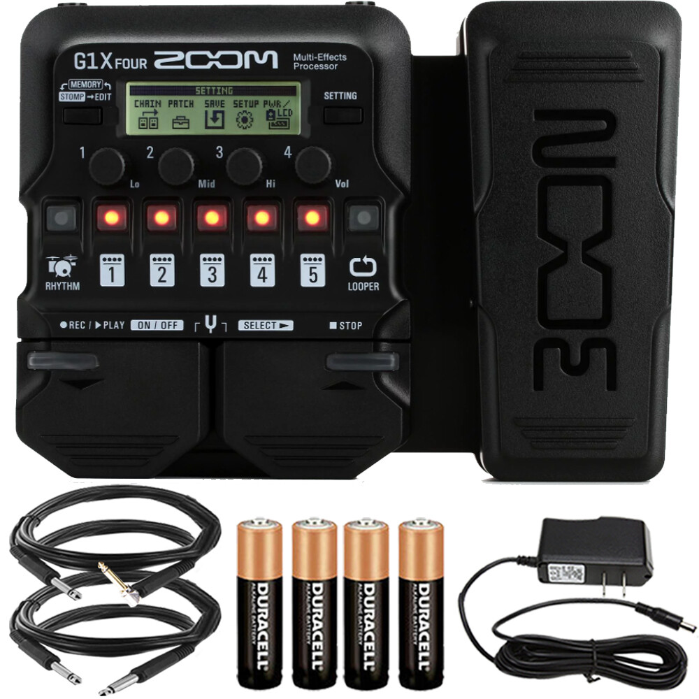 Zoom G1X Four Guitar Multi-Effects Processor Pedal + Pig Hog Cables & Connector