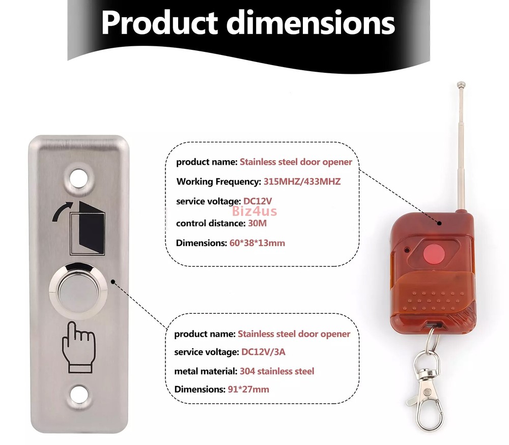 Door Access Control System, Electric Magnetic Lock, 2 Wireless Remote Controls