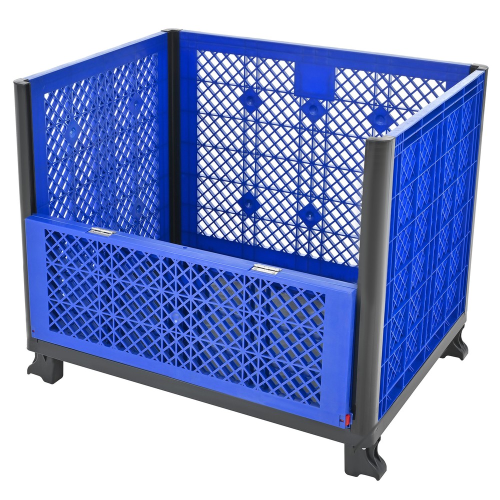 Collapsible Bulk Container Mesh Walls 600lb Capacity Stackable 4 High Blue