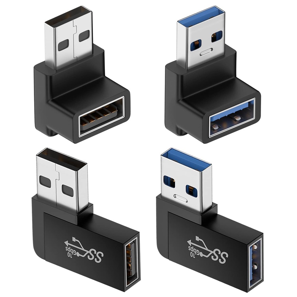 90 Degree USB 3.0 Adapter (4 Pack), Vertical Up and Down Angle, Horizontal Le...