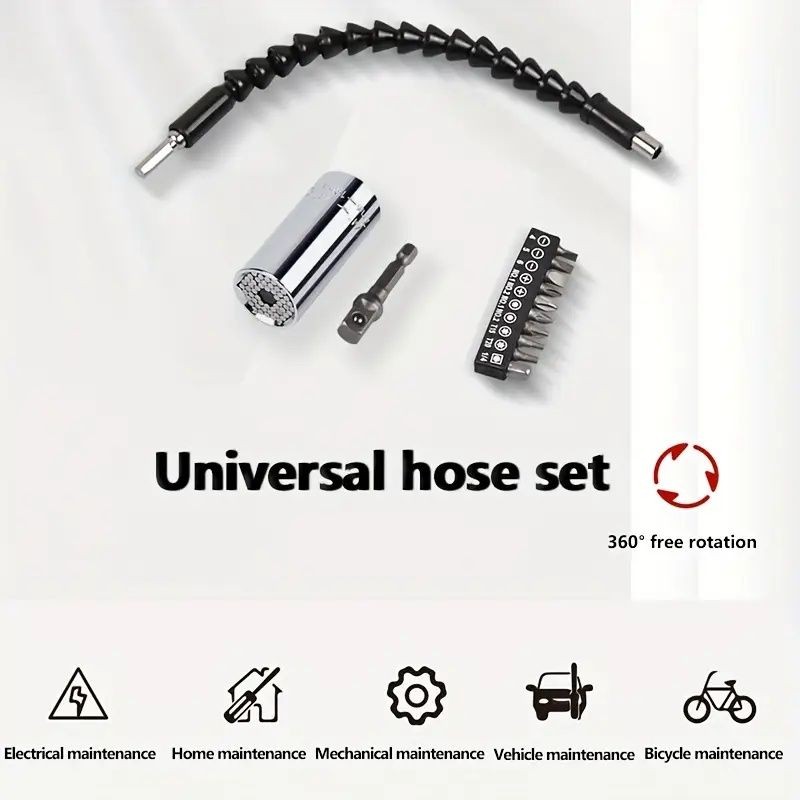 Universal Socket Wrench Set + Flexible Drill Extension Bit - Screw Head Set