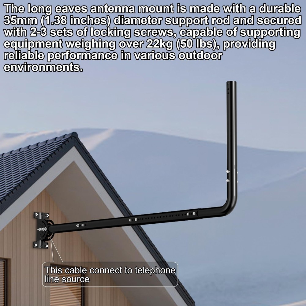 Adjustable Length Antenna 90° Mount for Long Wall Black