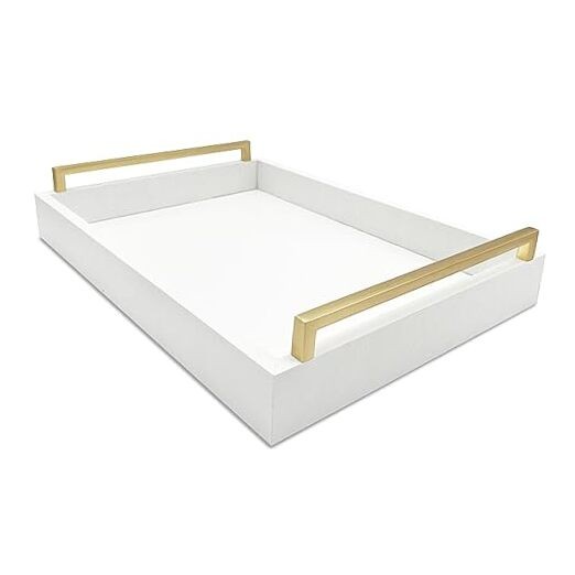 Faux Leather Rectangular Tray, 15"W x 11"L x 2"H Snow White