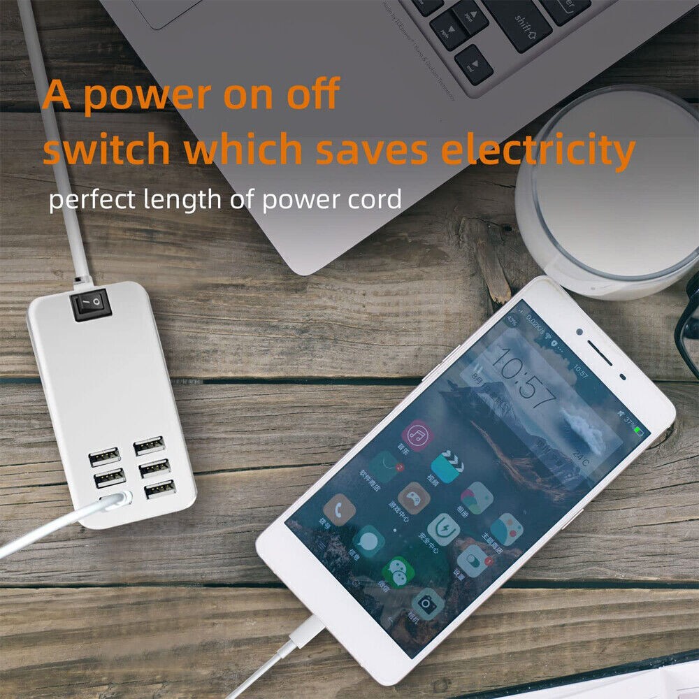 6 Port USB Hub Fast Wall Charger Station Multi-Function Desktop AC Power Adapter