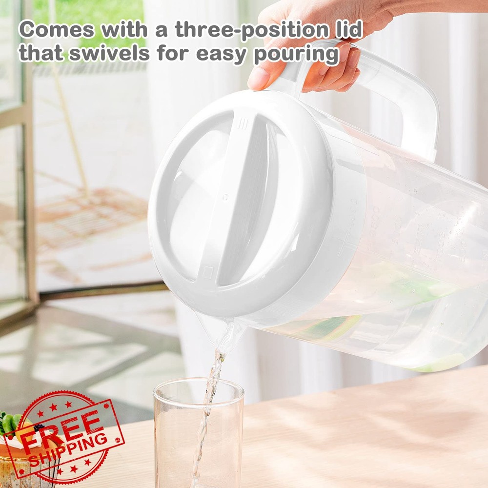 2pc 1 Gallon White Plastic Pitcher with Lid Strainer Handle