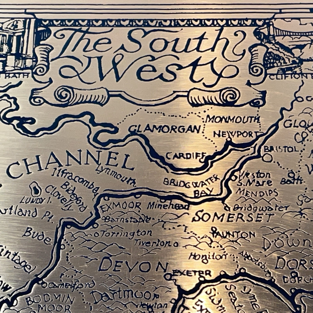 Etchmaster Copper Etching MAP THE SOUTH WEST Alresford England British Frame