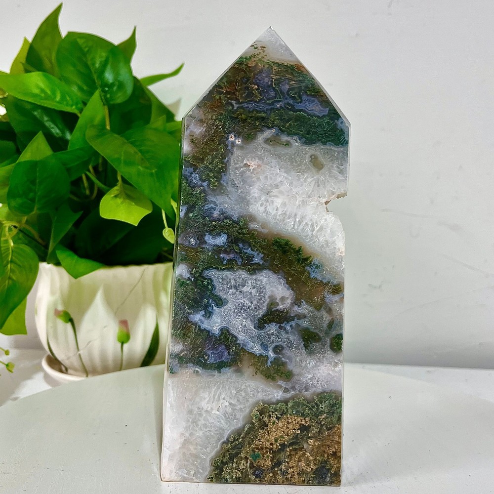 3.54LB Water grass agate wide column obelisk sample column