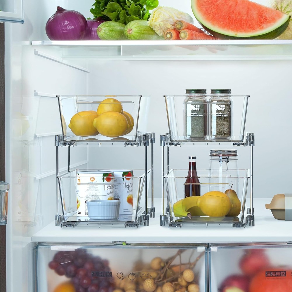 2 Tier Basket Drawer Cabinet Pull-Out Organizer 2 Pack Clear