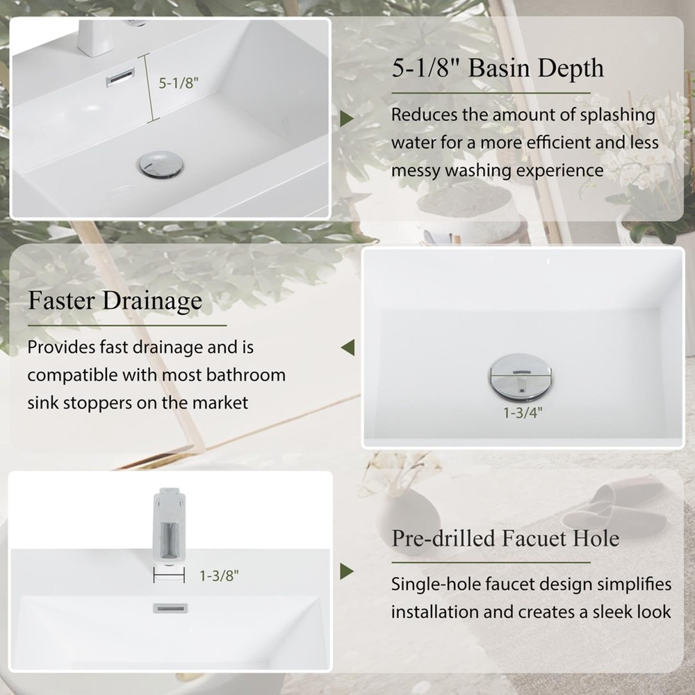 Modern 72" Floating Bathroom Vanity with Premium Stone Resin Countertop & Ample
