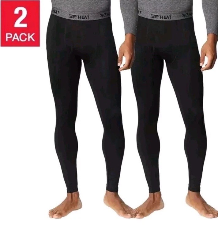 2 Men's 32 Degrees Heat Stretch Quick-Dry Soft Base Layer Pants 2 Pack Small
