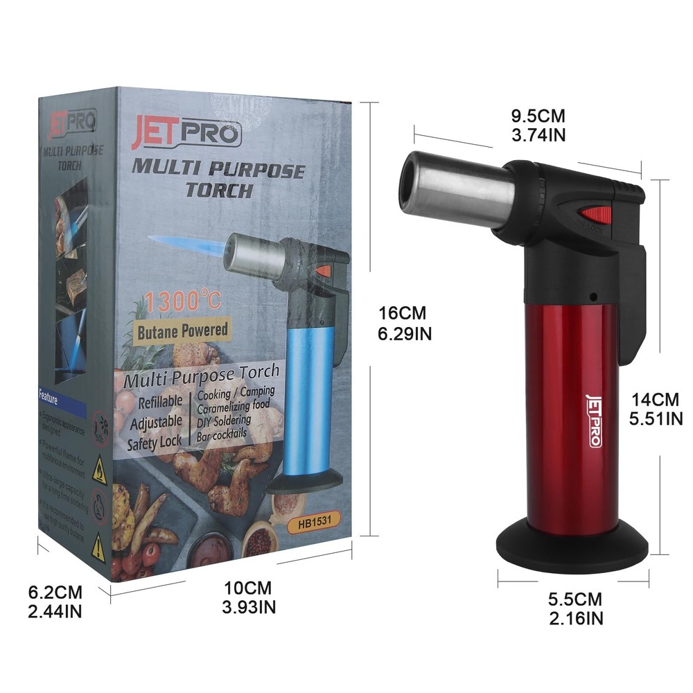 JETPRO Butane Torch Lighter One-hand Operation Kitchen Cooking for Red