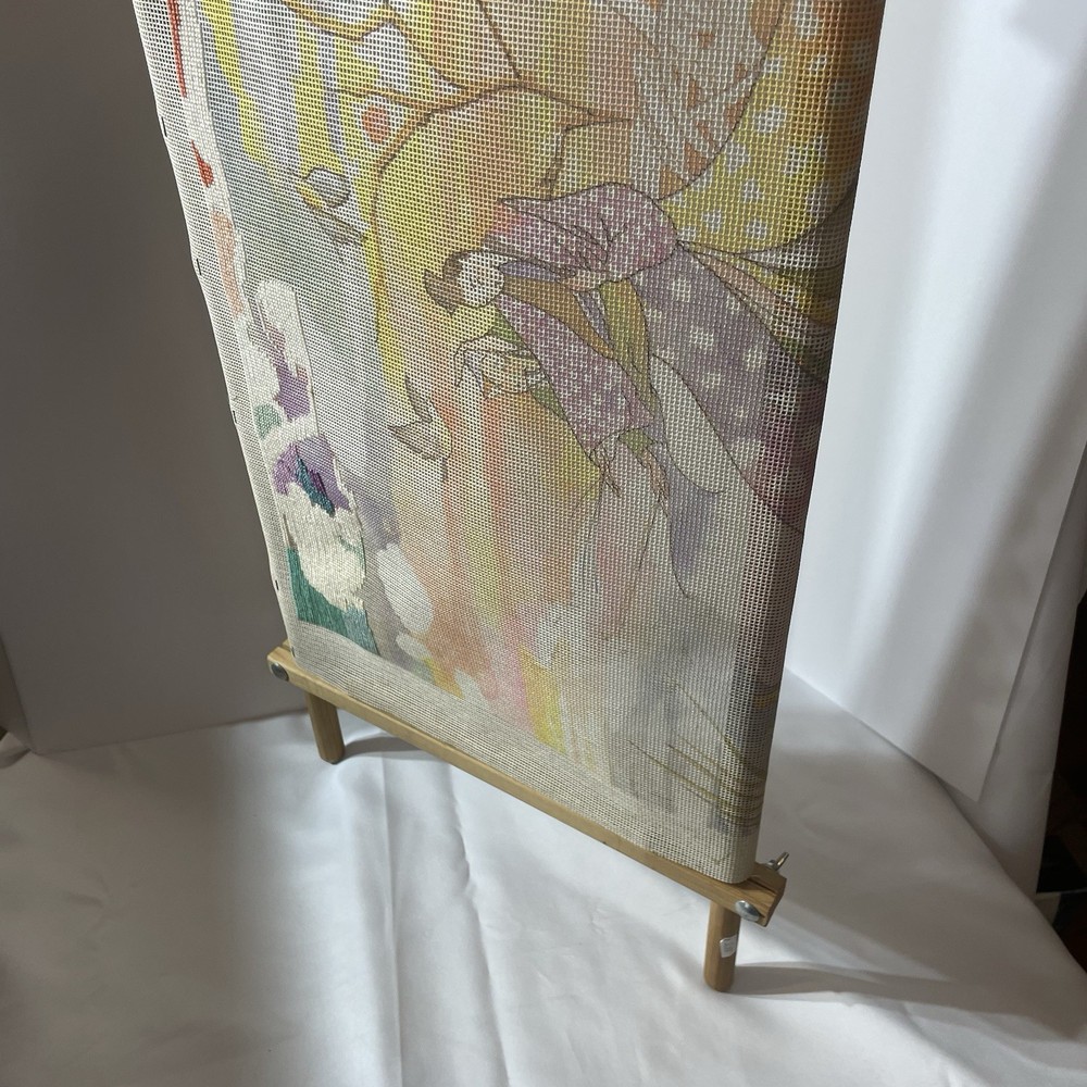 Rare, Needlepoint tapestry 'in process project' stretch scroll frame Asian