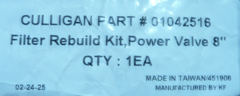 "New" Genuine 01042516 Culligan 8" Filter Power Valve Seal Pack Rebuild Kit