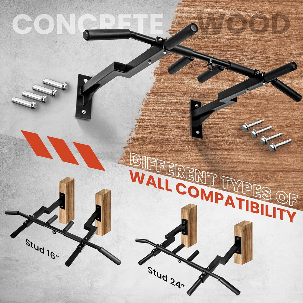 Multi-Grip Wall Mount Pull-Up Bar, 16 Inches & 24 Inches Reversible Stud and Wal