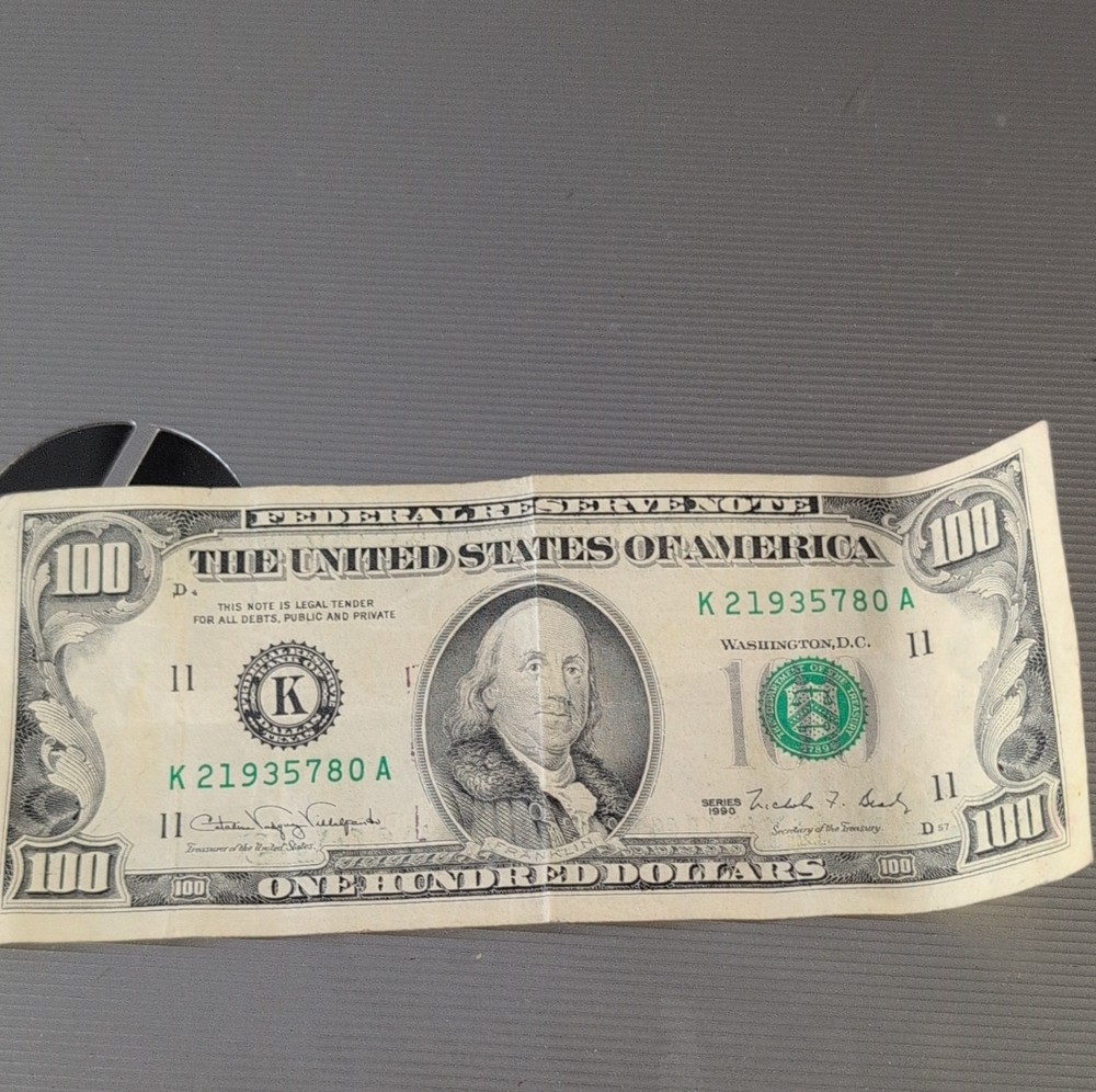 $100 Federal Reserve Error Note 1990 Series K21935780A