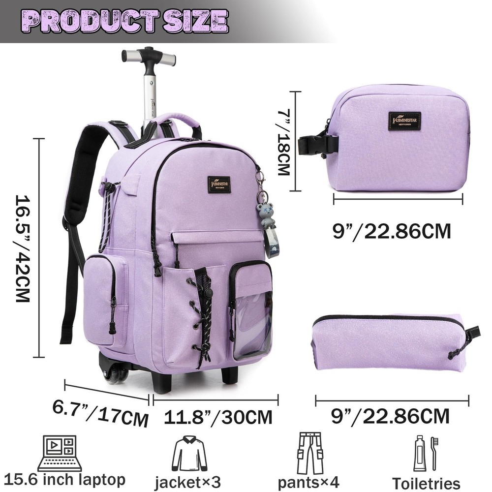 Rolling Backpack for School Glitter Backpack with Wheels Backpacks with Lunch...