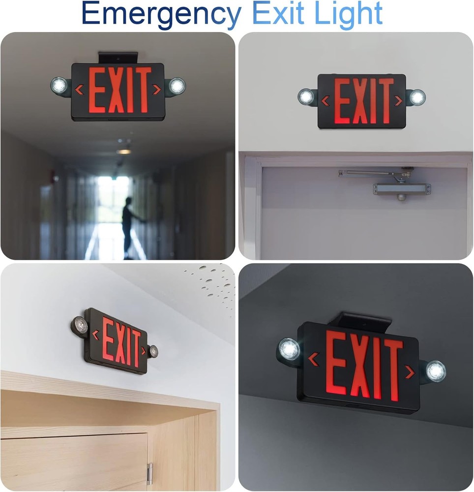 Black Exit Sign with Emergency Lights, LED Emergency Exit Light with Battery Bac