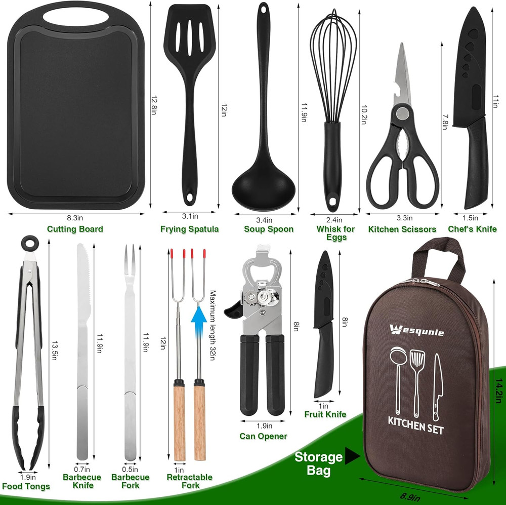 Camping Essentials Cookware Cooking Utensils Set - Portable Camp Kitchen Mess Ki