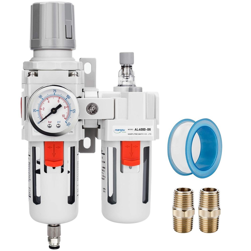 3/4" Compressed Air Moisture Filter Regulator Oiler Separator Lubricator Combo