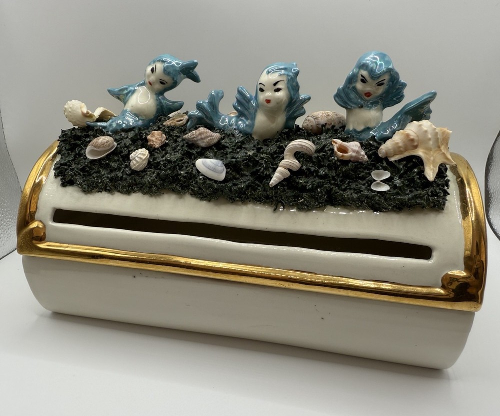 Vintage Ceramic Mermaids Sea Tissue Box