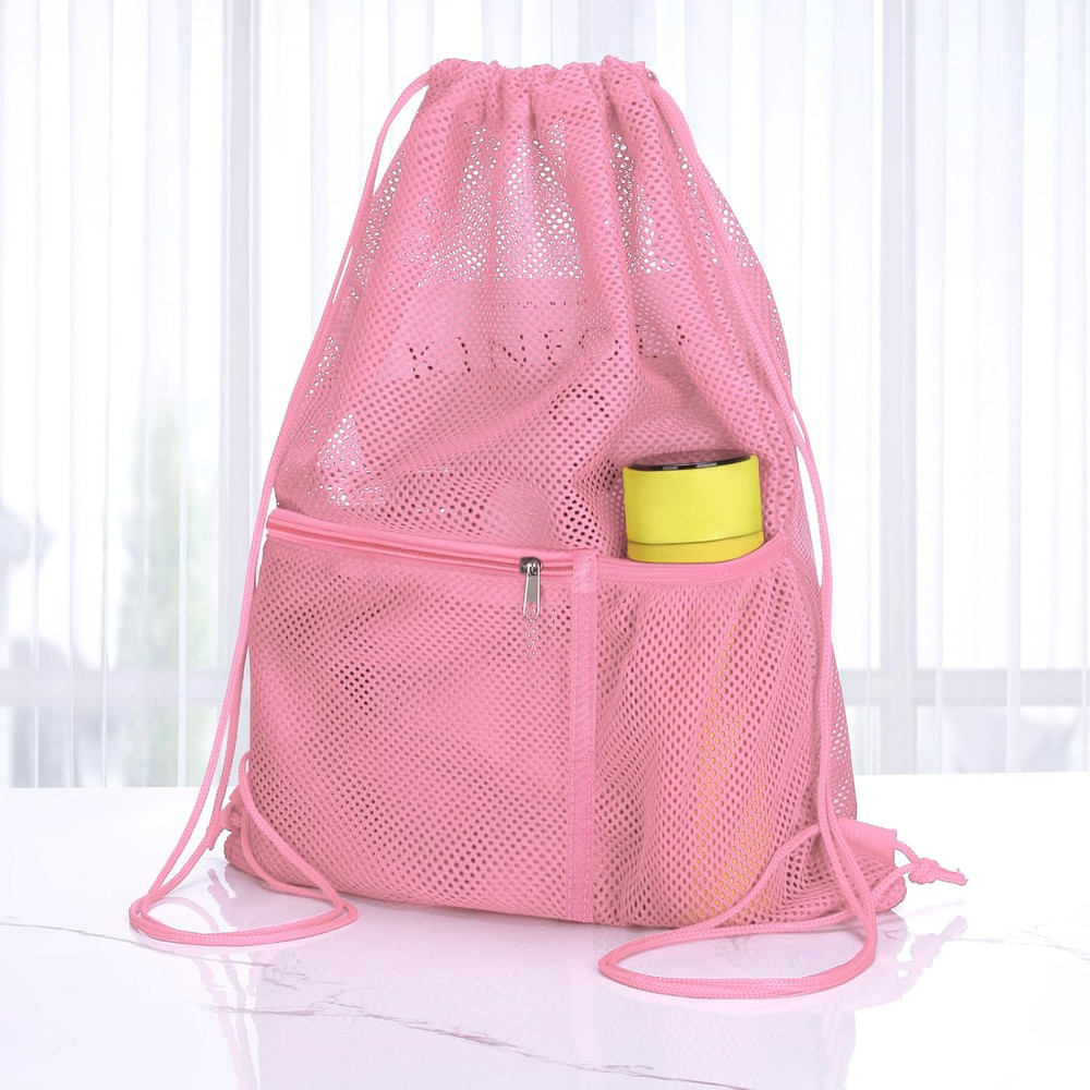 2 PACK Mesh Drawstring Backpack Bag, Multifunction Mesh Bag for Swimming, Athlet