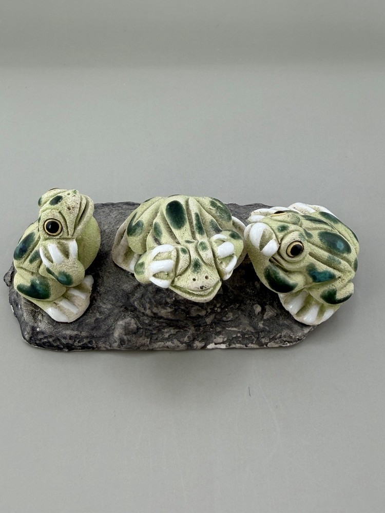 3 Frogs On Rock-hand Made Peru.R Berrocal On Back.