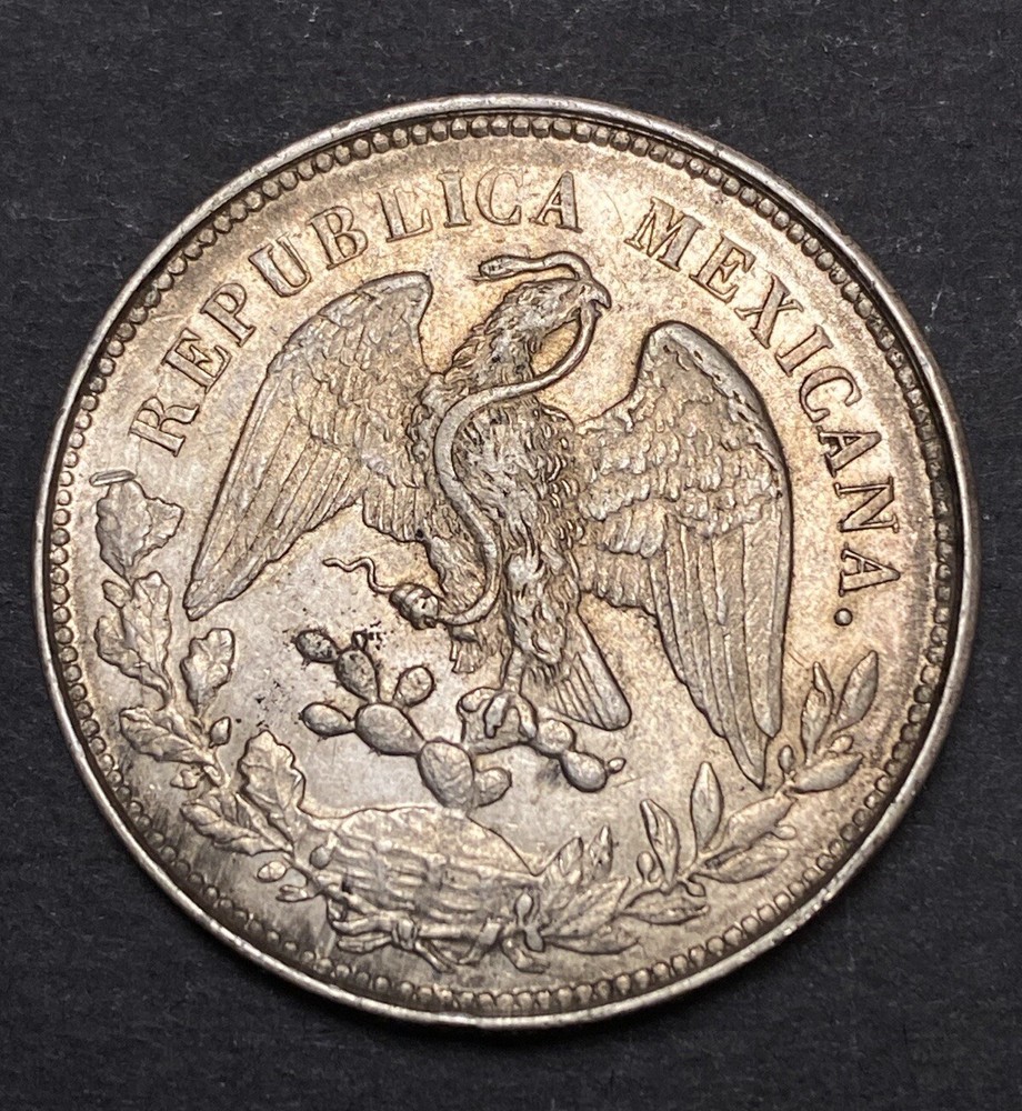1901 Mexico Silver Peso Obverse & Reverse Lamination Left Extra Leaf Mint Error