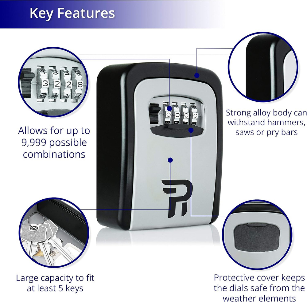 Key Lock Box Outdoor with Code – Wall Mount Security Lockbox for Spare Keys outs