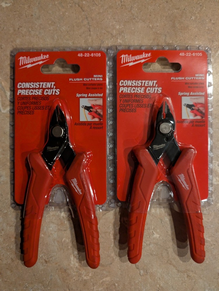 Milwaukee Mini Flush Cutters 48-22-6105, 2 Pack, Spring Assisted