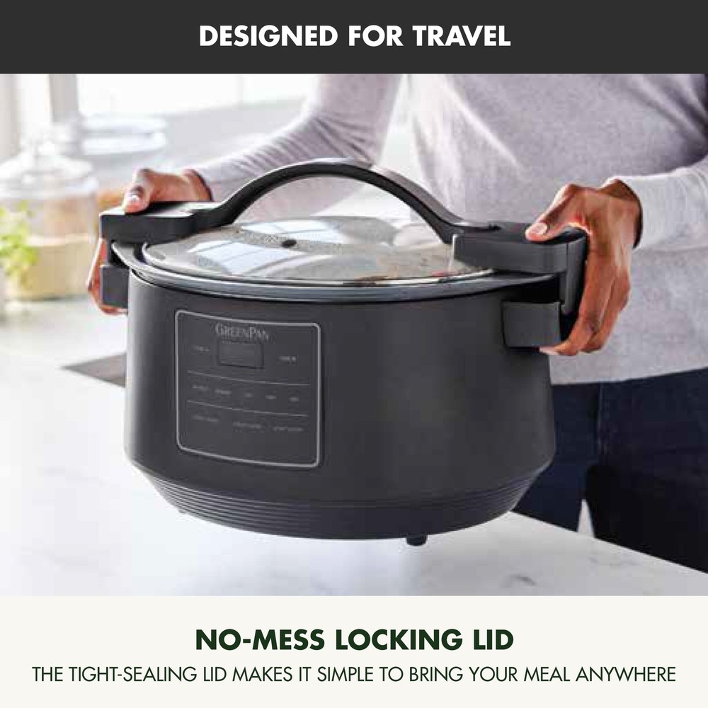 8 Quart Locking Lid Slow Cooker, Healthy Ceramic Nonstick, Graphite