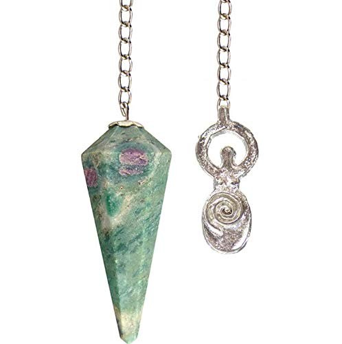 Ruby Zoisite Hexagonal Pendulum with Spiral Goddess