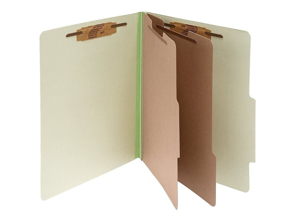 ACCO Classification Folders with Fasteners, Pressboard, 6-Part, Letter Size, Gre