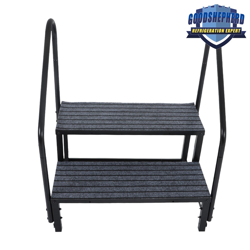 2 Step RV Steps w/2 Handrails w/Step Mat For Trailers RV 660 lbs Load Capacity