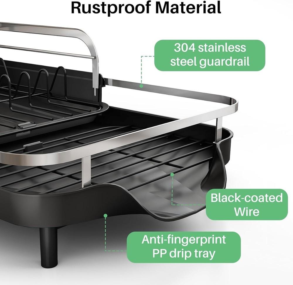 Dish Drying Rack Expandable Dish Rack Kitchen Counter Rust-Resistant Dish
