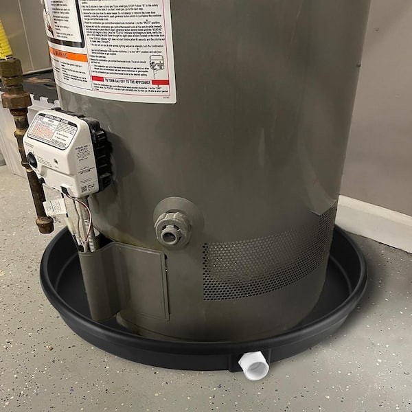 24 In. Plastic round Water Heater Drain Pan with PVC Fitting