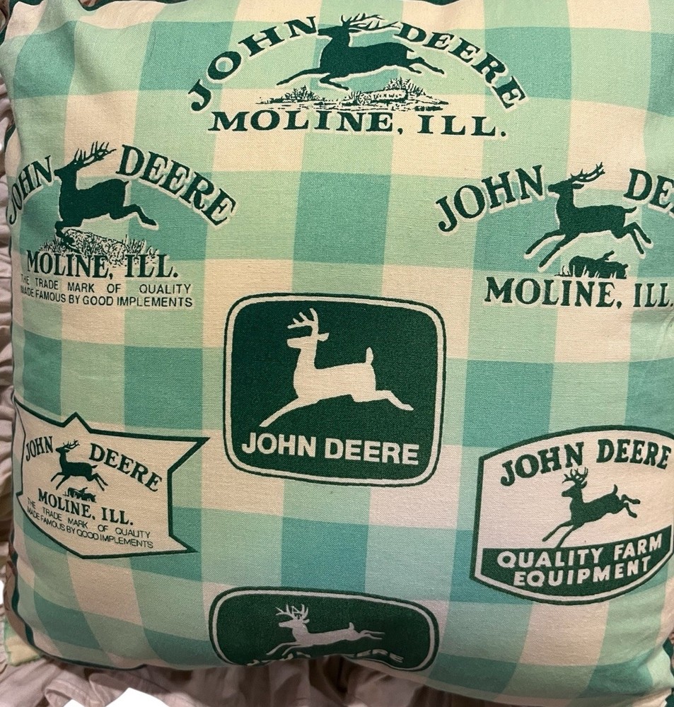John Deere Moline Illinois Two Sided Print Decorative Throw Pillow Ruffled Edges