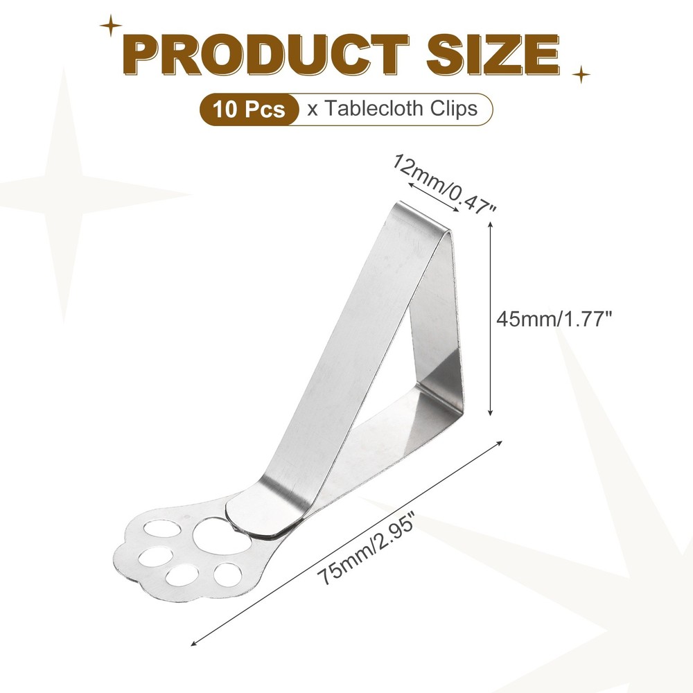 10 Pack Tablecloth Clips, 2.95"x1.77" Claw Shape Holder Clips, Silver