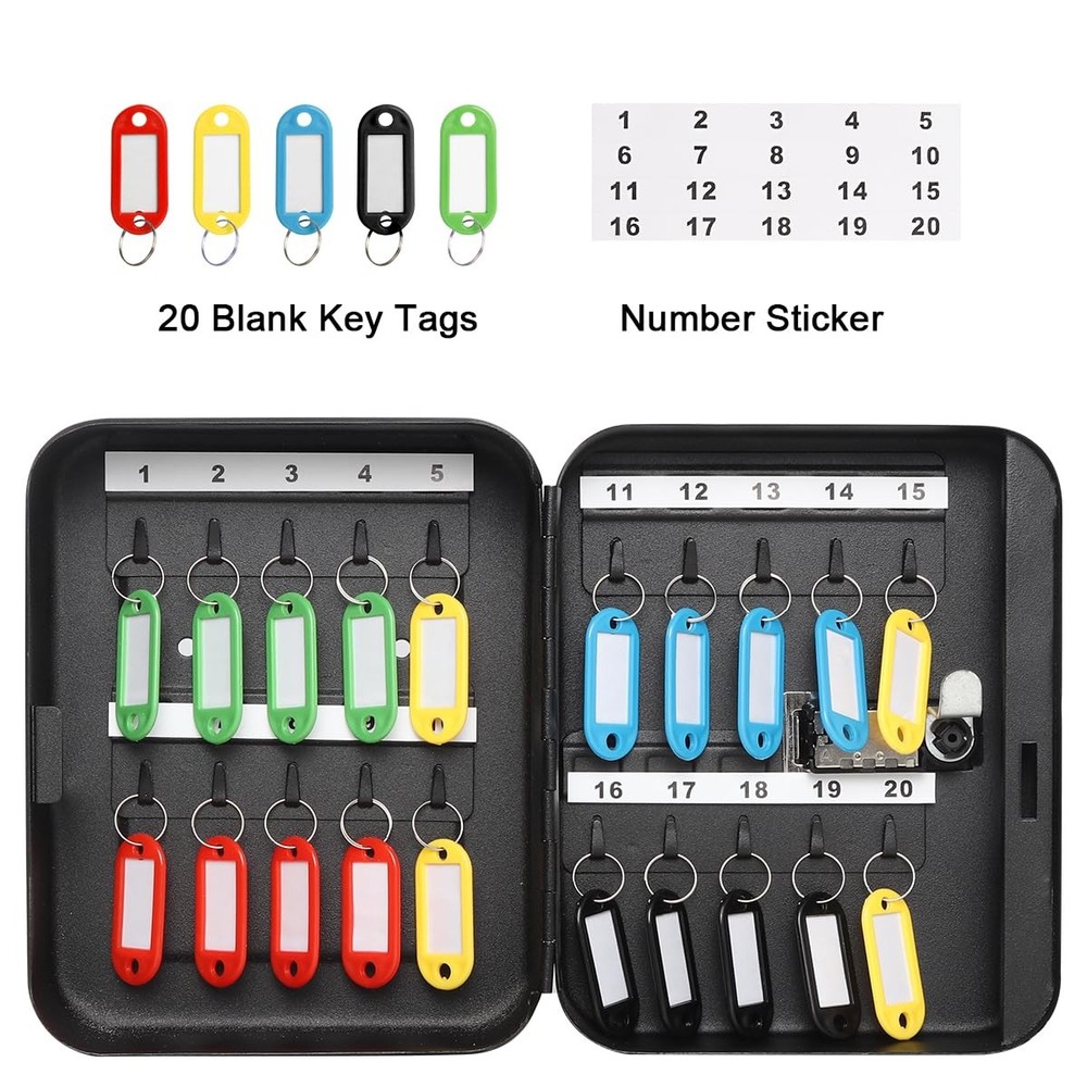 20 Key Storage Lock Box with Code, Wall Mount Metal Security Key Cabinet with...