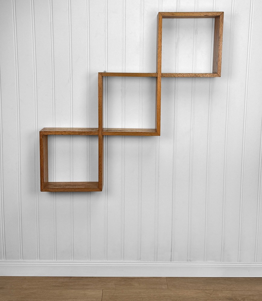 Mid-Century Teak Sculptural Cube Wall Hanging Shelf