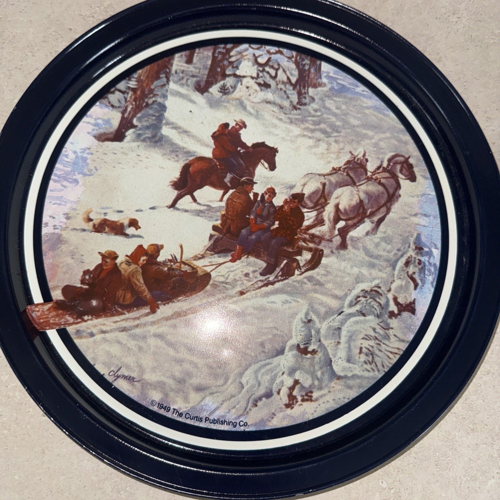 2 Winter Scenes Metal Platters and Cookie Tin