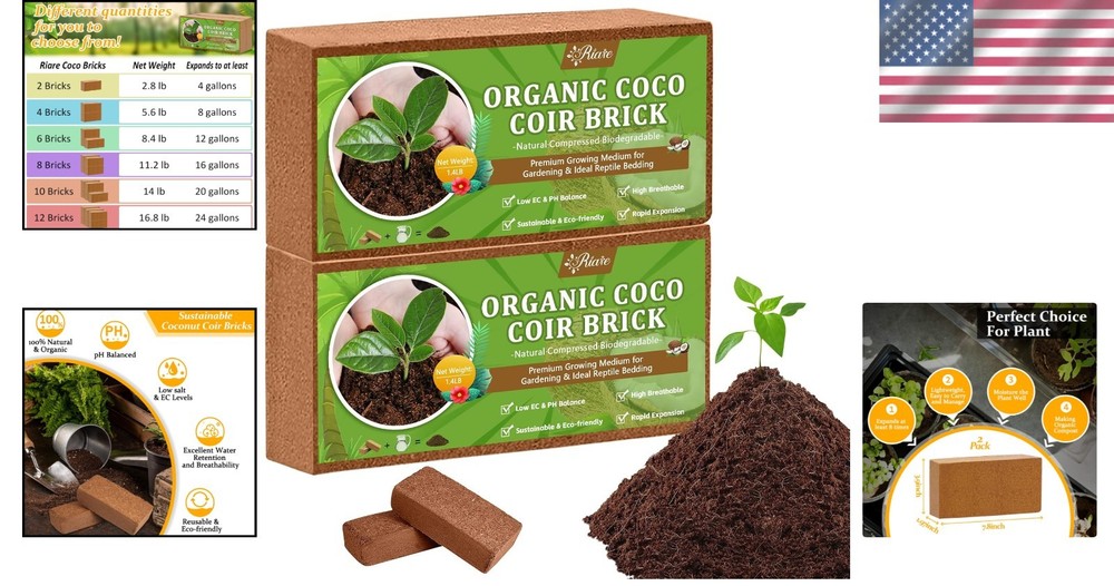 100% Natural Compressed Coco Coir Blocks - Moisture Retaining Gardening Solution