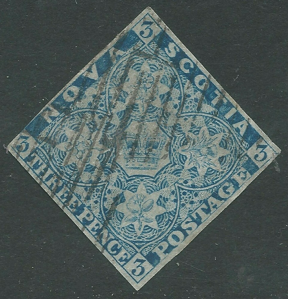 NOVA SCOTIA #3 used - THREE PENCE - dark blue