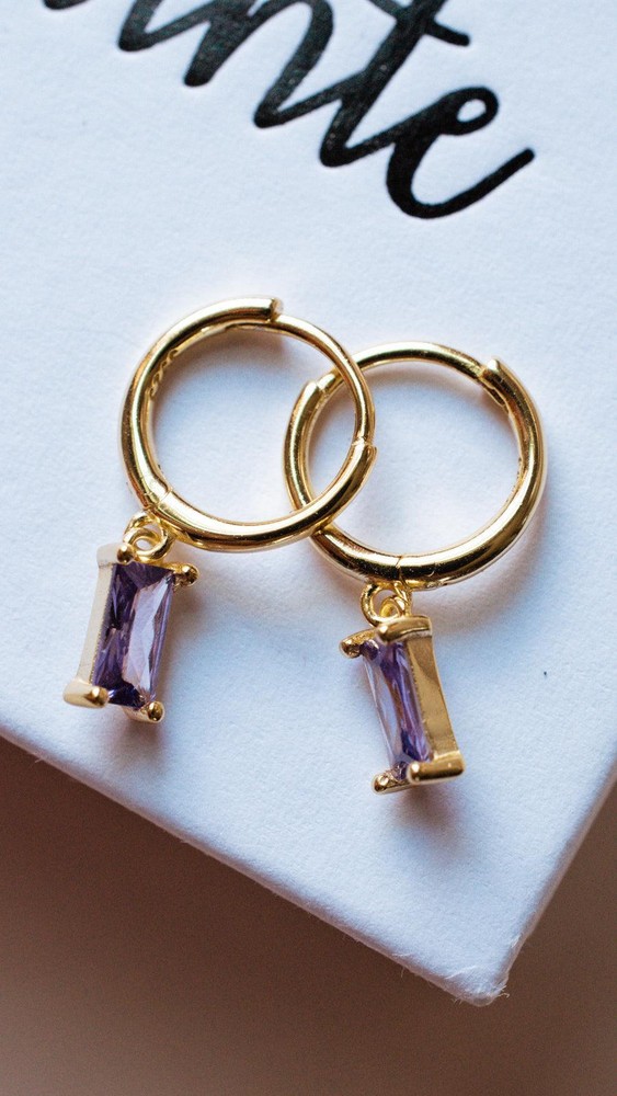 Purple Baguette Dangle Earrings
