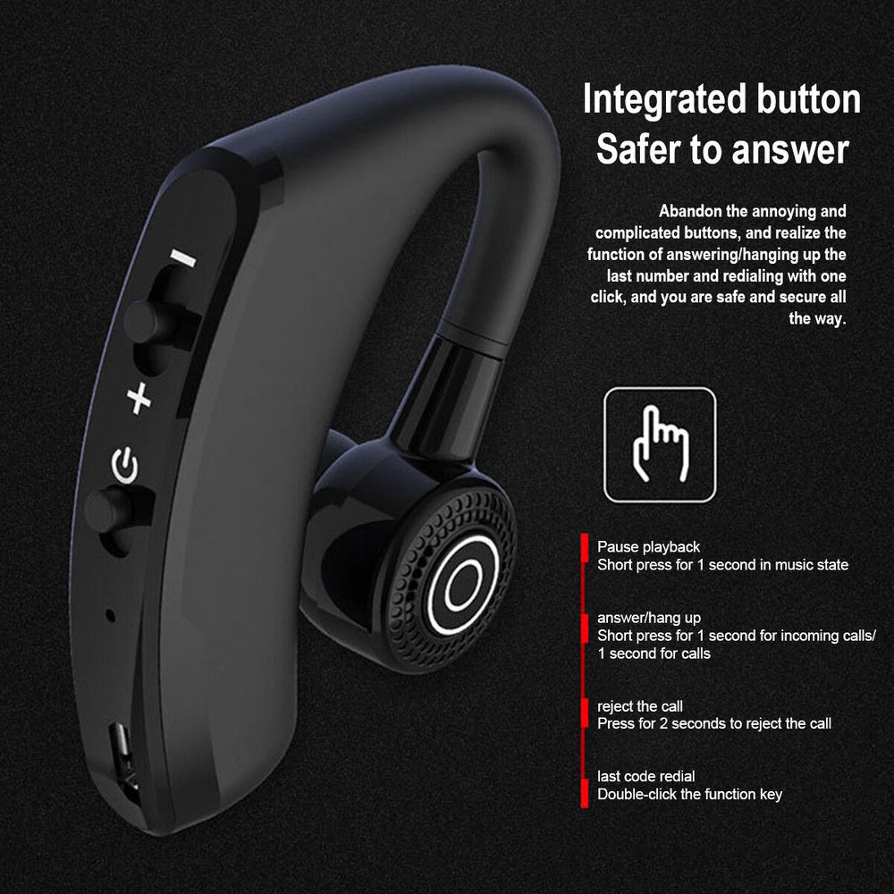 Bluetooth 5.0 Headset Wireless Noise Cancelling Driving Trucker Headphone Earbud
