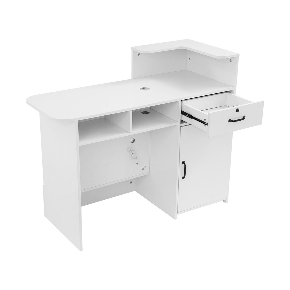 2 Lights Rectangular Reception Counter Modern Reception Desk w/ Lockable Drawer