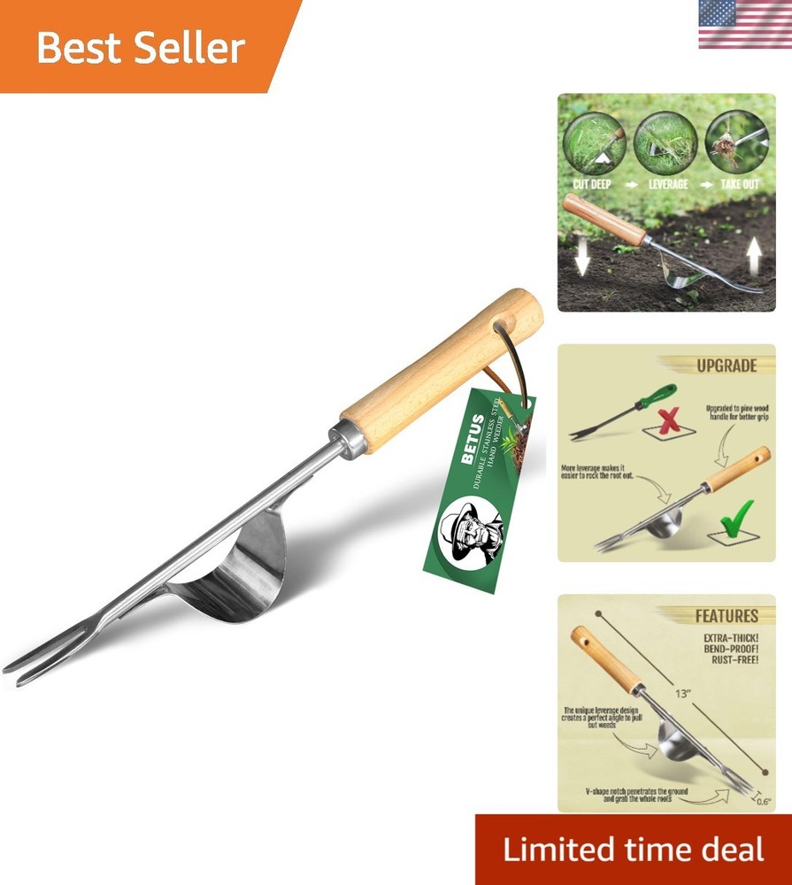Compact Stainless Steel Weeder with Leverage Base - Ideal for Deep Root Removal