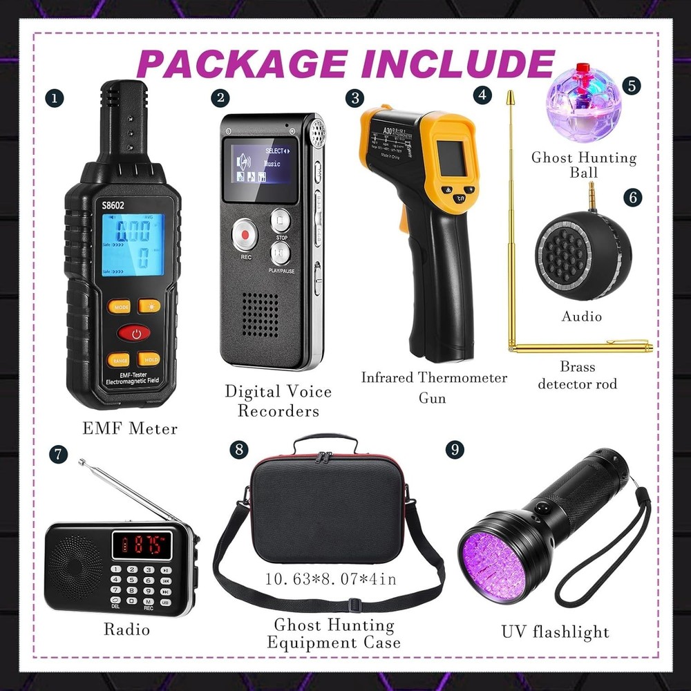 Paranormal Investigation Kit - UV Flashlight, Thermometer