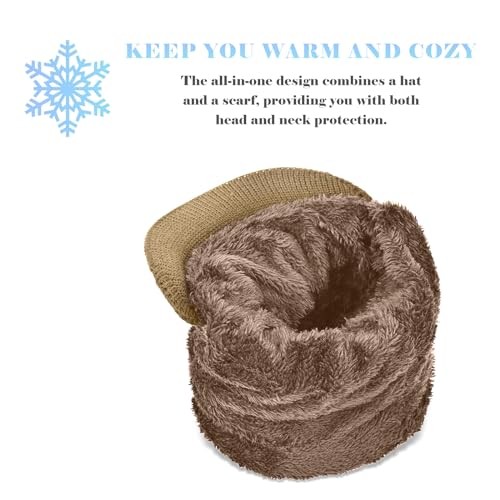 Fleece Lined Beanie Hat, Elastic Soft Ear Protection Knitted One Size Khaki