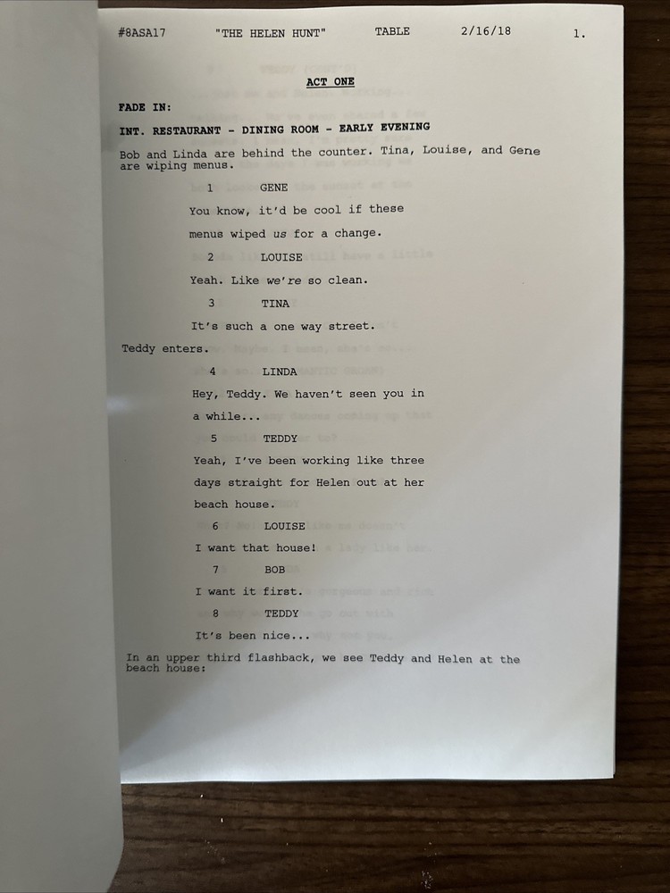 ORIGINAL 2018 Bob’s Burgers Table Read Script Fox Screenplay The Helen Hunt