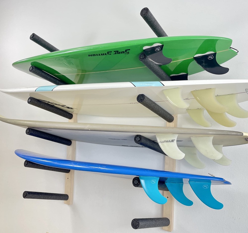 Pro Board Racks Surfboard Wall Rack - Holds 6 Boards, Solid Wood Storage